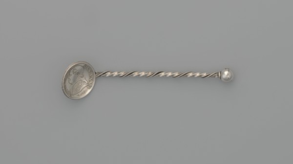 Souvenir spoon, souvenir spoon with a scoop made of a 10-soldo coin with an image of Pope Pius IX