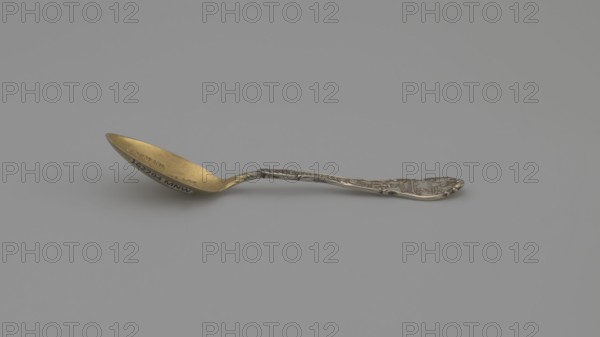 Souvenir spoon by Shepard Mfg. Co. fl. 1893–1923. Silver souvenir spoon, ovoid scoop with engraved