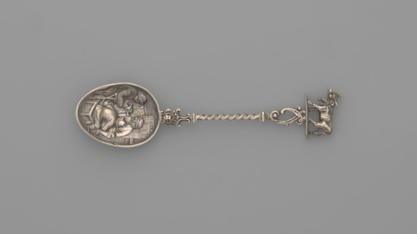 Souvenir spoon, Paderewski, Ignacy Jan 1860-1941, rural scenes, genre scenes, cows, peasants.