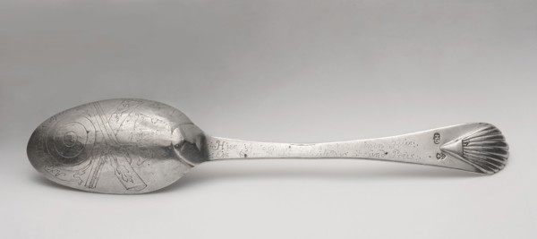 Table spoon with shooting brotherhood emblem, maker: Hermann, Christoph fl. ca. 1740–1778