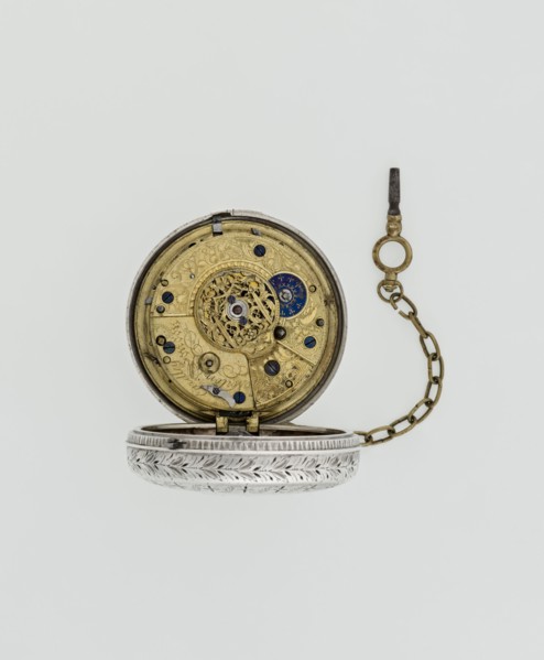 Pocket watch with key by Eardley Norton born 1728, died 1792; fl. 1770–1792. Two silver cases: