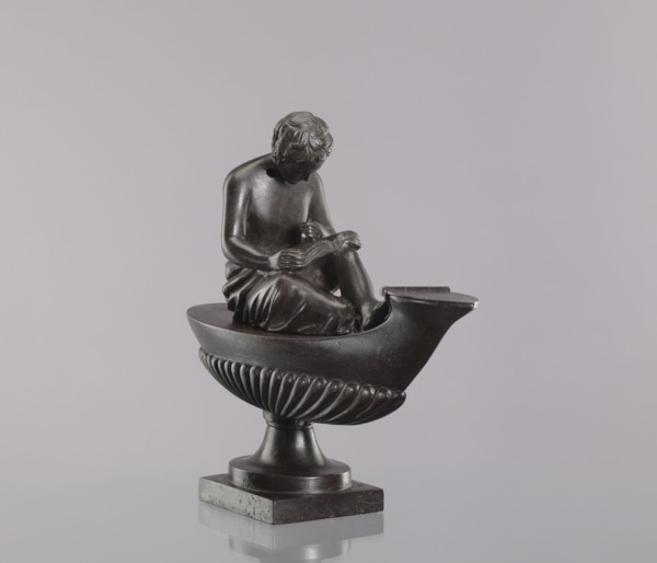 Decorative cast iron oil lamp, cast by Szewczykowski, Roman 1849–1901. 19th century, Poland. Square