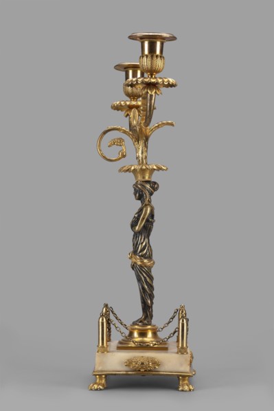 Two-candle candelabra depicting Egyptian women, early 19th century, France, unknown locality;
