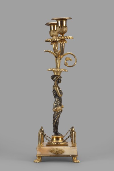 Two-candle candelabra, depicting Egyptian women, early 19th century, France, lighting, height 35