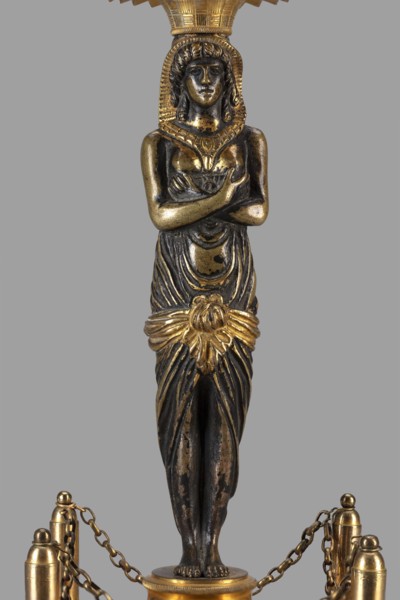 Two-candle candelabra depicting Egyptian women, early 19th century, France, lighting, height 35 cm,