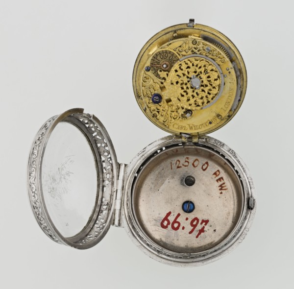 Pocket watch by Carl Willougby, second quarter of the 18th century London, England. Silver,