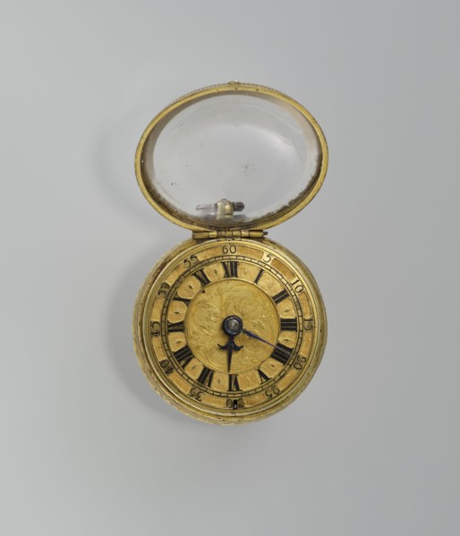 Pocket watch by Jacques Marcet fl. ca. 1725–ca. 1750. Gilded silver, almost spherical, double case;