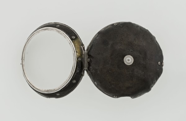 Pocket watch by John Bushman 1692–1720. Silver pocket watch in three cases: outer case covered with