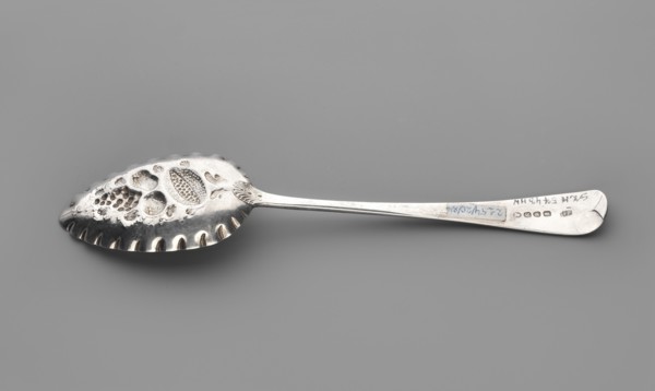 Jam spoon by John Fisher fl. 1793–ca. 1810. Silver jam spoon with a scoop with fluted edges,