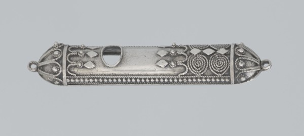 Mezuzah, 19th century, Israel, Judaica; height 0.6 cm, width 6.6 cm, depth 1.3 cm, weight 9 g., A