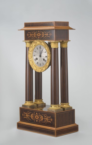 Mantel clock by Alexandre Pertrand fl. ca. 1840. Mantel clock in the form of a four-column portico