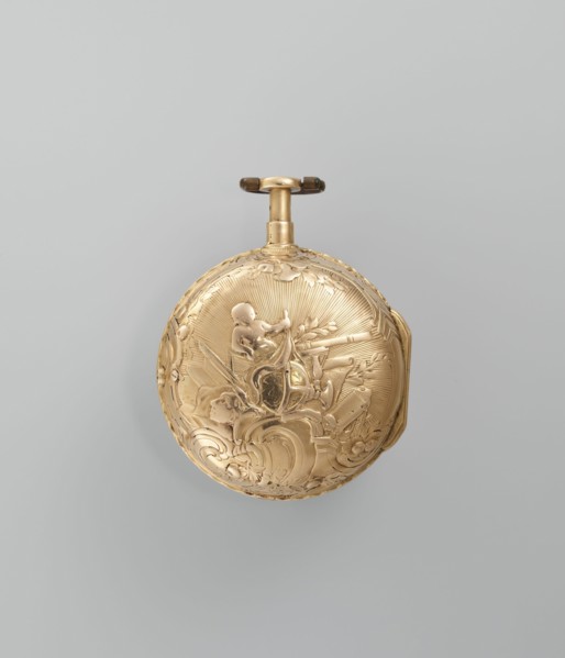 Pocket watch by Franciszek Gugenmus 1740–1820, watchmaker. Pocket watch in a gold case depicting
