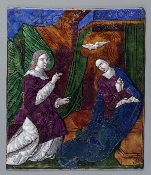 Plaque - Annunciation Scene; creator, Mary mother of Jesus Christ; Annunciation New Testament;