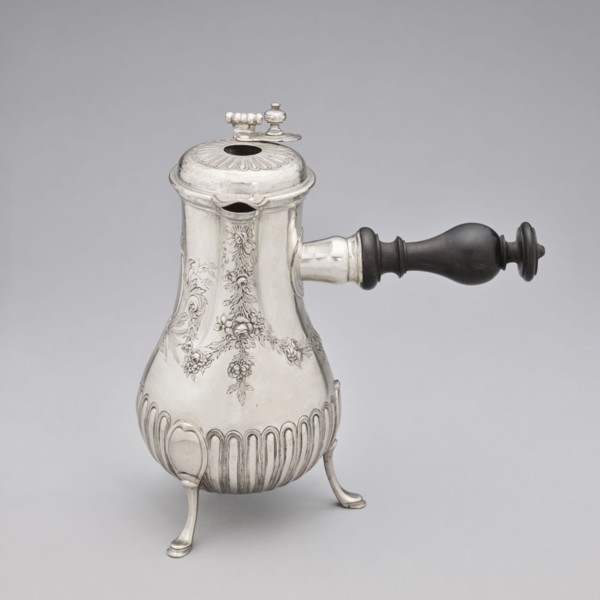 Chocolate jug by Edme-Pierre Balzac fl. 1739–1781, goldsmith. Pear-shaped chocolate vessel