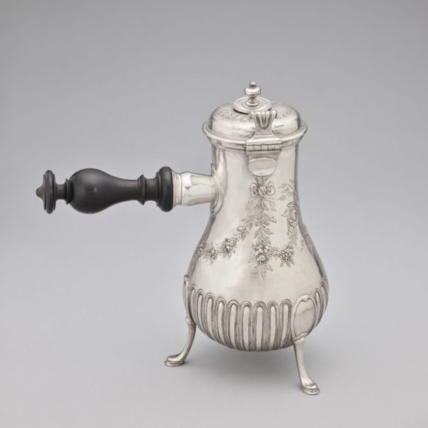 Chocolate jug, maker: Edme-Pierre Balzac fl. 1739–1781, goldsmith. Pear-shaped chocolate jug