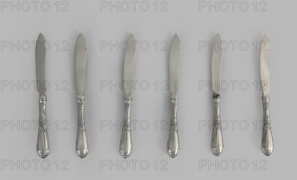 6 fruit knives, Nagalski, Adam 1862–1944 goldsmith, 1915–1920, Warsaw, Poland; cutlery; height 17.3