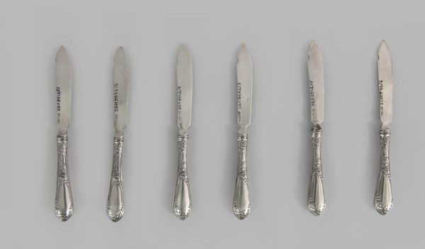 6 fruit knives; maker: Adam Nagalski 1862–1944, goldsmith; dated 1915–1920; Warsaw, Poland;