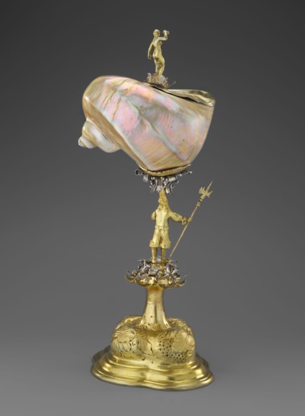 Nautilus Cup, shell cup on a four-part profiled foot that transitions into a knobbed foot decorated