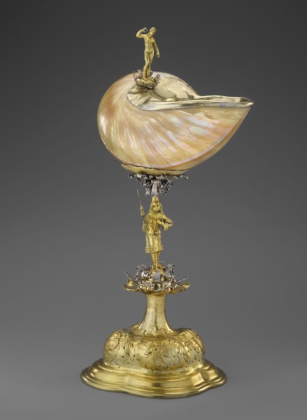 Nautilus Cup. Shell cup on a four-part, profiled foot that transitions into a knobbed foot