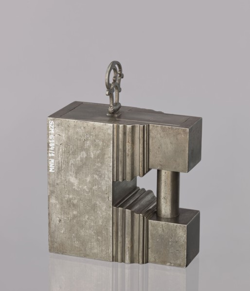 Padlock, 19th century. A padlock in the shape of a cuboid, the upper part topped with a kind of