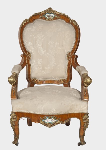 Armchair, origin unknown, neo-Rococo rocaille ornament, decorated with flowers, acanthus ornament,
