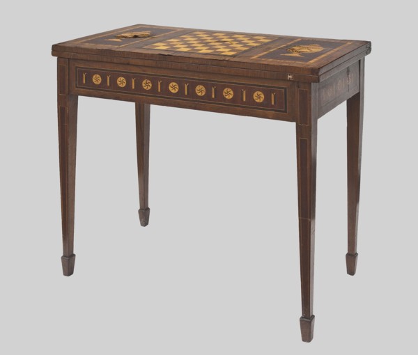 Game table, games, classicism style, rosette ornament, chessboards, vases, classicist. Rectangular