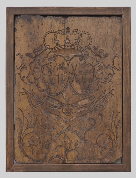 Leather embossing mold, creator unknown, rococo style, Wettin family panoply ornament, Order of the