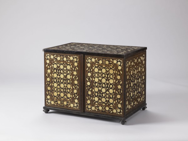 Cabinet, plant decoration, architectural columns, rosette ornament; early 20th century; India, and
