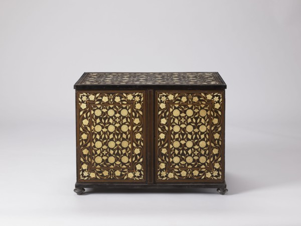 Cabinet, plant decoration, columns architectural, rosettes ornament, early 20th century, India