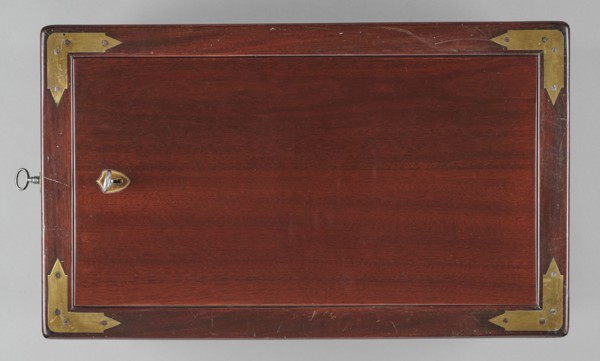 Bidet, unknown origin, hygiene; cuboid mahogany bidet containing a plated container of the same