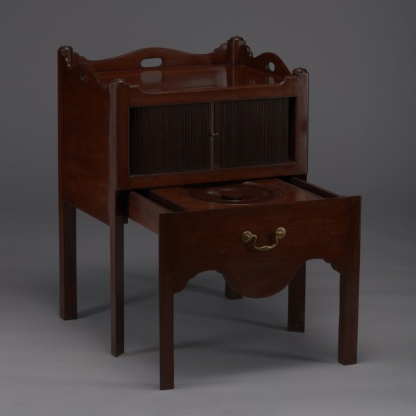 Bedside table with toilet, hygiene, BEDSTAND WITH TOILET, with a tambour door in the upper section