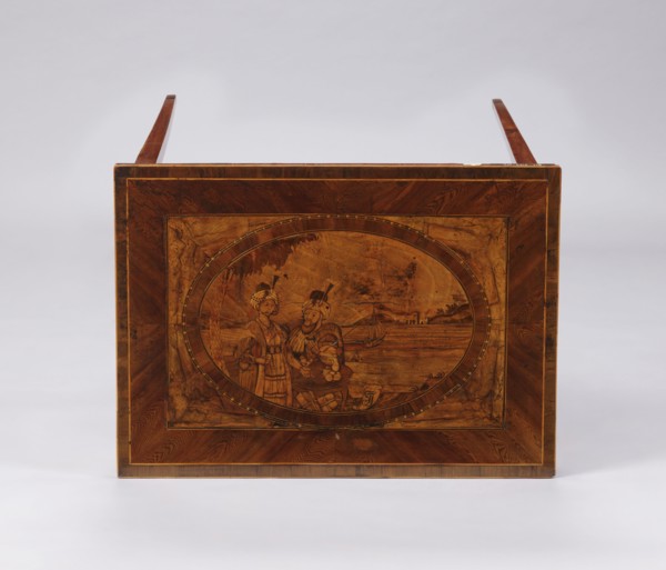 Table, figures in Eastern costume, figures against a landscape, palm trees, seascapes, sailing