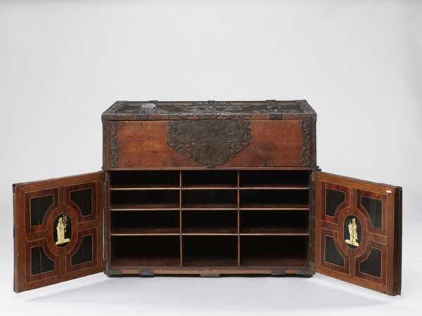 Cabinet, pre-war, grotesques ornament, fantastic animals, Hermes mythology, male figures,