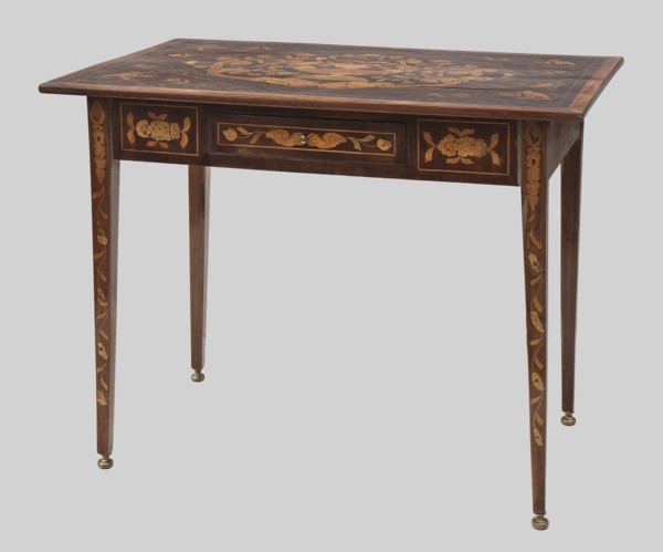 Table, birds, plant ornament, vases with flowers, classicism style, late 18th century, Netherlands,
