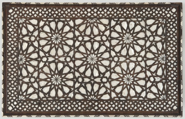 Side table, noted; geometric ornament, rosettes, stars, mashrabiya. Rectangular side table with