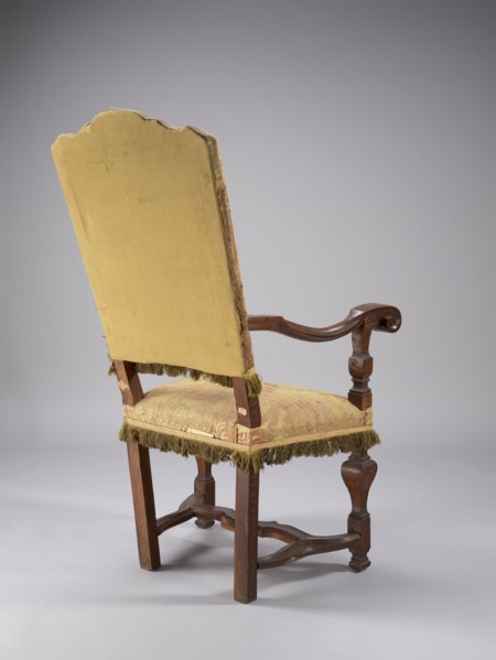 Armchair, neo-Baroque, padded seat and backrest, upholstered with large-patterned silk fabric,