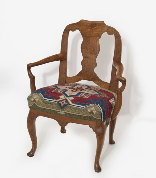 Children's armchair, origin unknown, rococo style, geometric ornament, cabriole legs, openwork