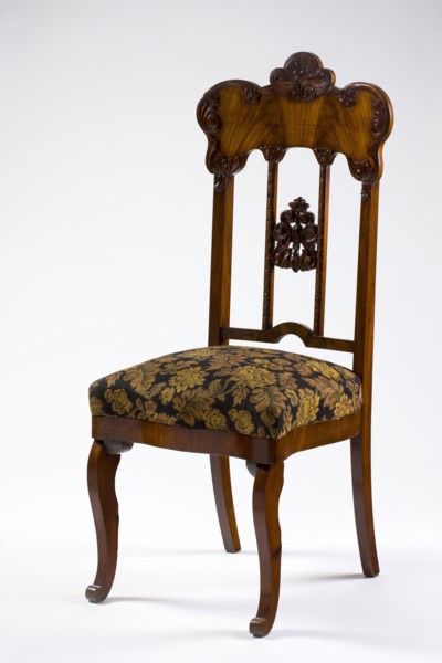 Chair, plant decoration, acanthus ornament, Louis Philippe style, mahogany chair with a padded seat