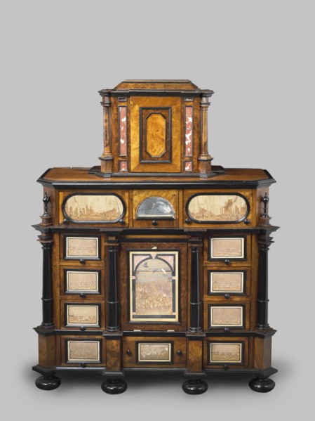 Cabinet, baroque style, columns, birds, early 18th century, Southern Germany, possibly Augsburg,