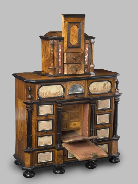 Cabinet, baroque, columns, birds, early 18th century, Southern Germany, Augsburg, piece of