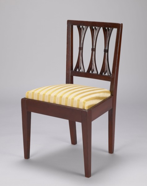 Chair, classicism style. Classicist chair with a trapezoidal padded seat insert cushion and a