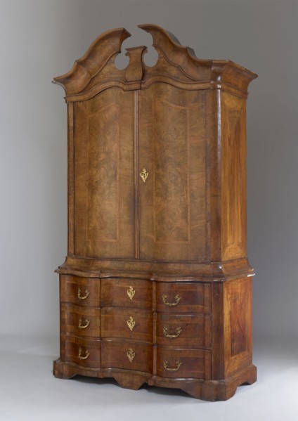 Sideboard, pre-war architectural elements, plant decoration. Two-part sideboard with chamfered and