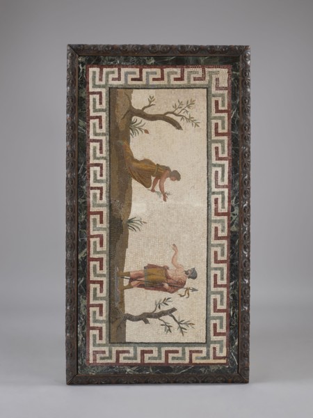 Table, Neo-Baroque richly carved table with a rectangular mosaic top supported by four supports in