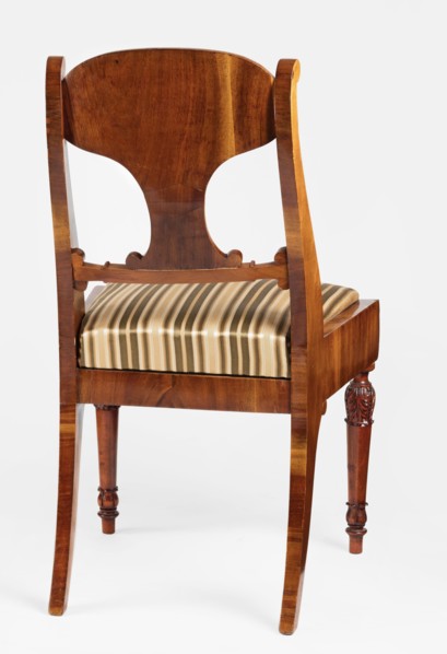 Chair, acanthus ornament, Biedermeier style, palmettes ornament. Mahogany chair with a padded seat