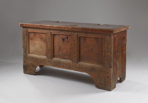 Chest, Gothic style, floral and geometric ornament, repossession/purchase provenance noted, chest