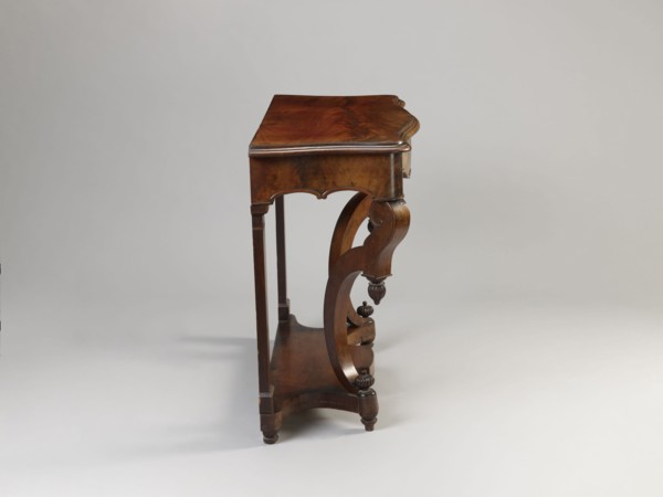Console, Biedermeier and Louis Philippe styles, mahogany-veneered console on four angular legs
