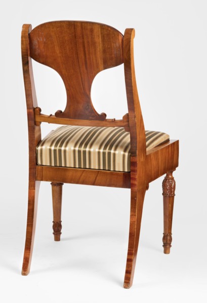 Chair, acanthus ornament, Biedermeier style, palmettes ornament. Mahogany chair with a padded seat