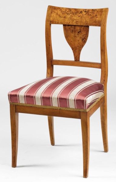 Chair, Biedermeier style, Biedermeier chair with a trapezoidal, padded seat and a rectangular