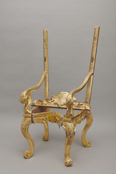 Travel armchair, travel, volutes, floral decoration, Baroque, travel armchair of the late Baroque