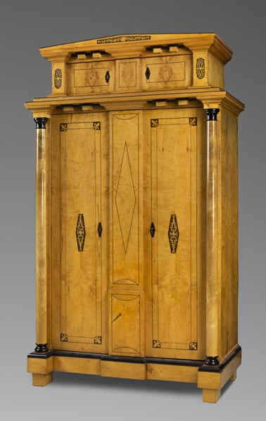 Wardrobe, Repossession provenance. Architectural elements. Biedermeier style. Plant decoration.